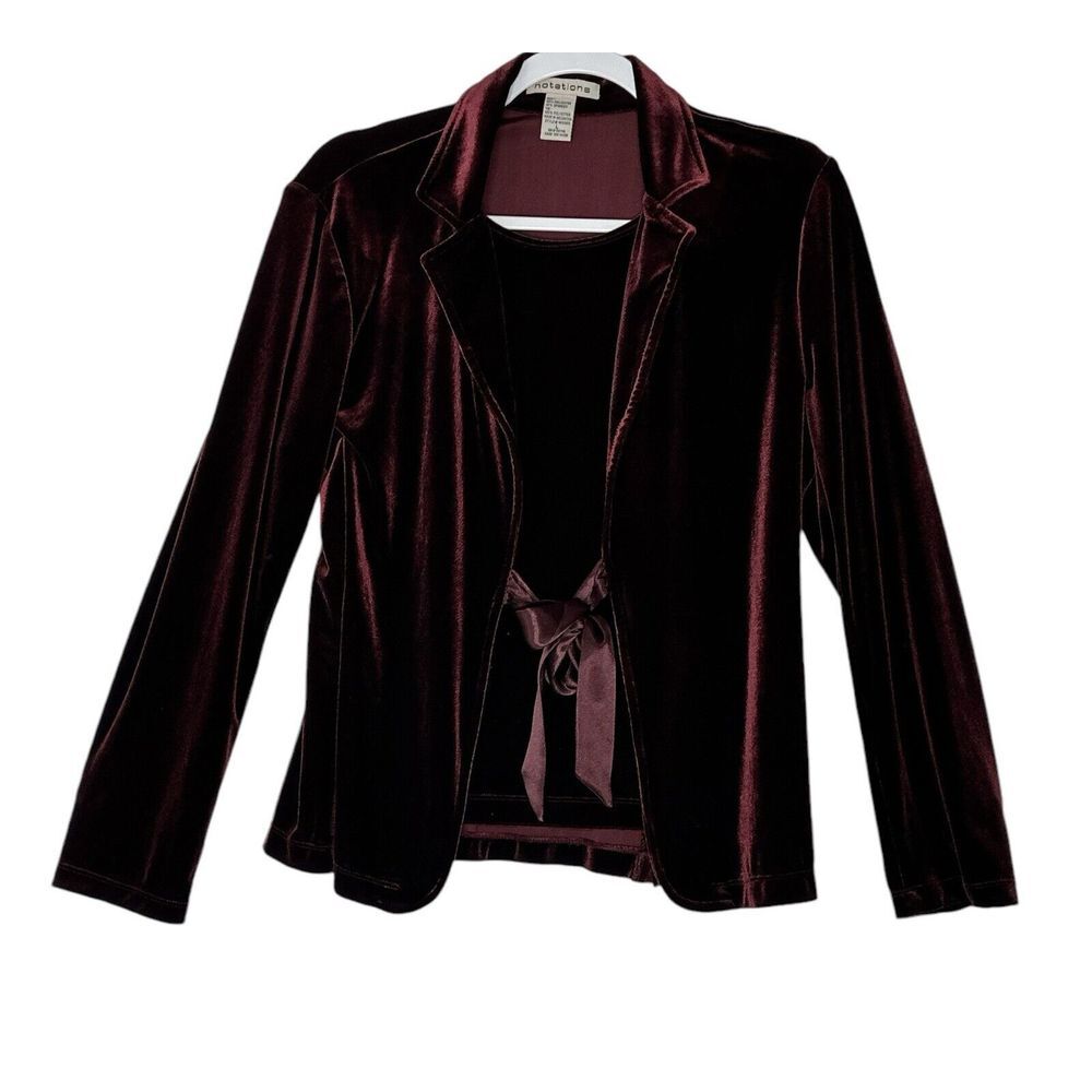 notation Womens‎ Large Velvet 2 in 1 Cami Cardigan Jacket Holiday Burgundy